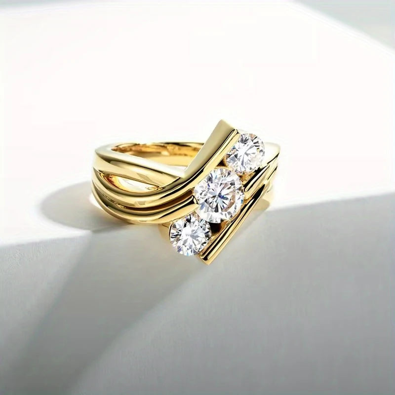 Three-Stone Moissanite Wave 925 Sterling Silver Ring