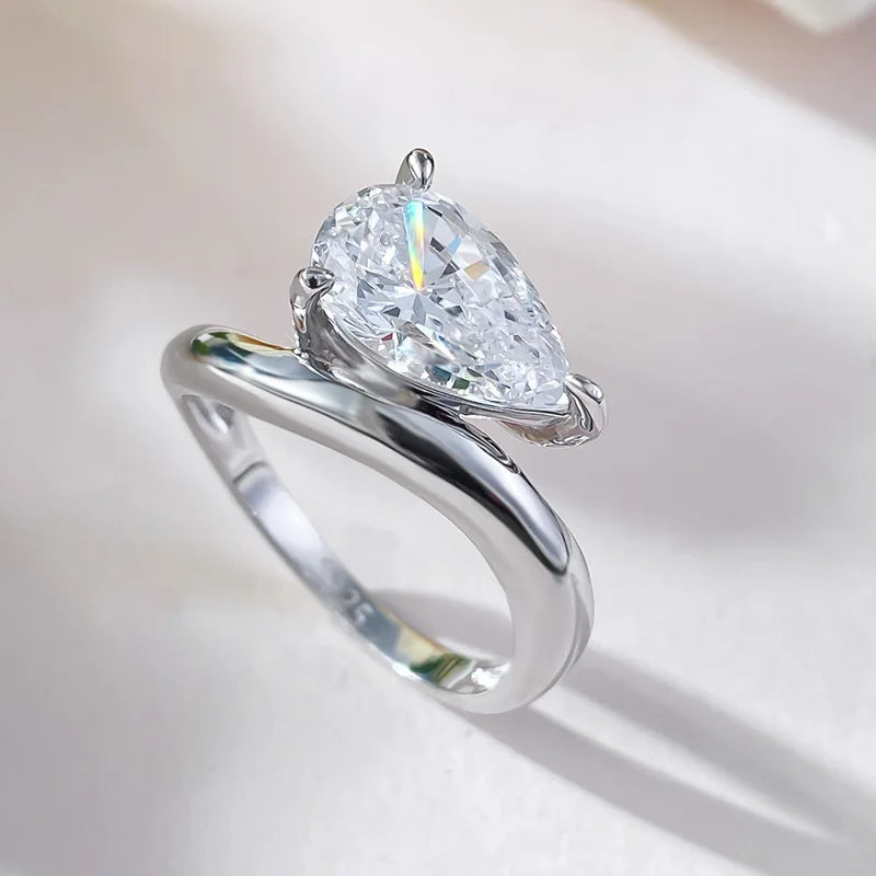 Teardrop Moissanite 925 Sterling Silver Ring – 1.5 Carat D Color VVS1