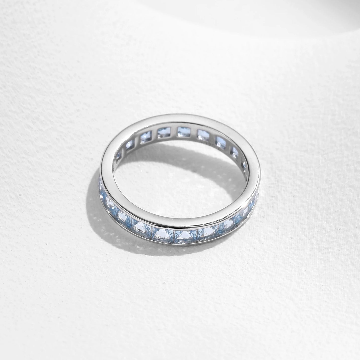Blue Ice Eternity Ring 925 Sterling Silver Ring | Ocean Blue Crystal Band Ring