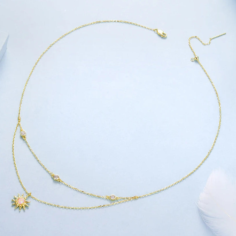 Sun Opal Layered Necklace – 925 Gold Plated Sterling Silver