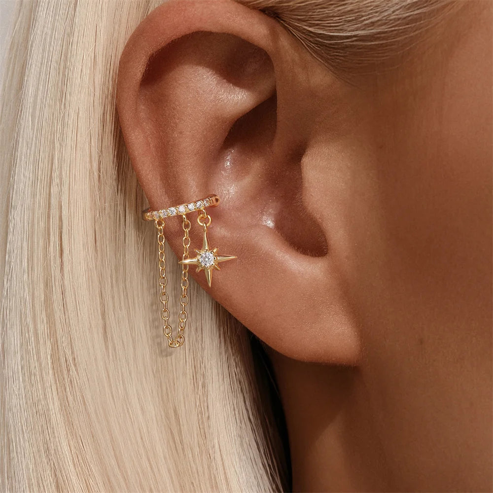 Star Charm 925 Sterling Silver Ear Cuffs