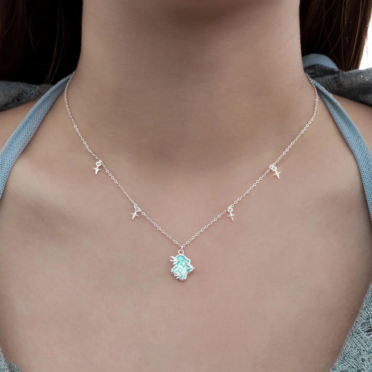 Ocean Drop Charm 925 Sterling Silver Necklace