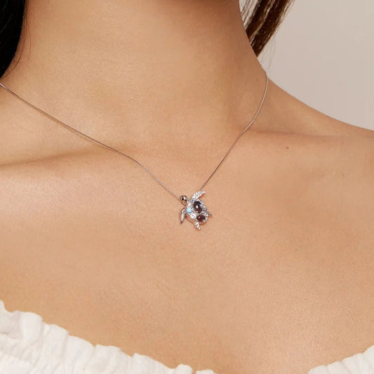 Sea Turtle Necklace – 925 Sterling Silver Ocean Blue Pendant