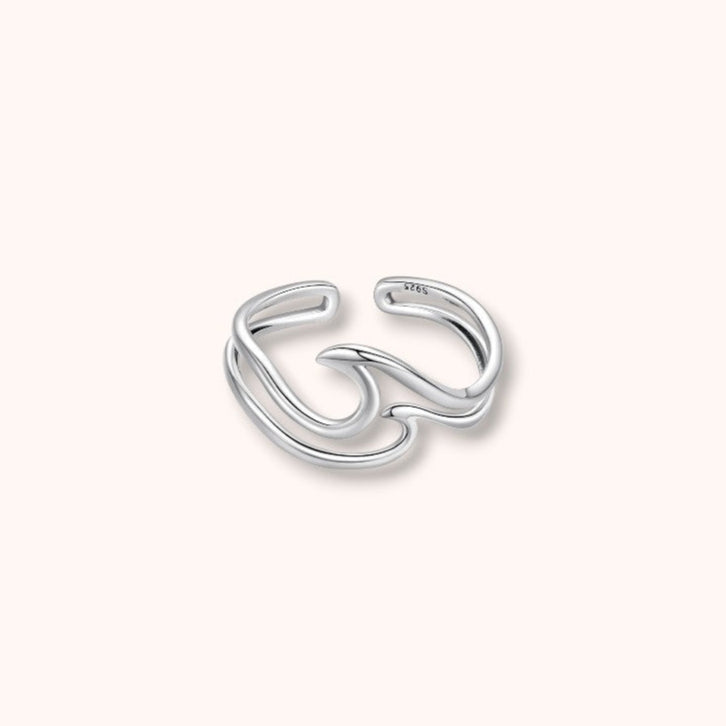 Simple Sterling Silver Wave Ring: Adjustable Minimalist Design