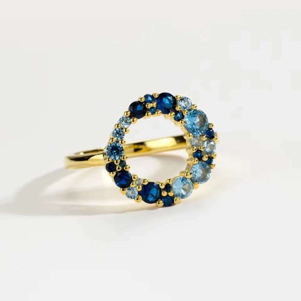 Blue Zircon Solitaire Ring: 925 Sterling Silver Dainty Ocean Jewelry