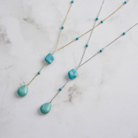 Turquoise Y-Drop 925 Sterling Silver Necklace