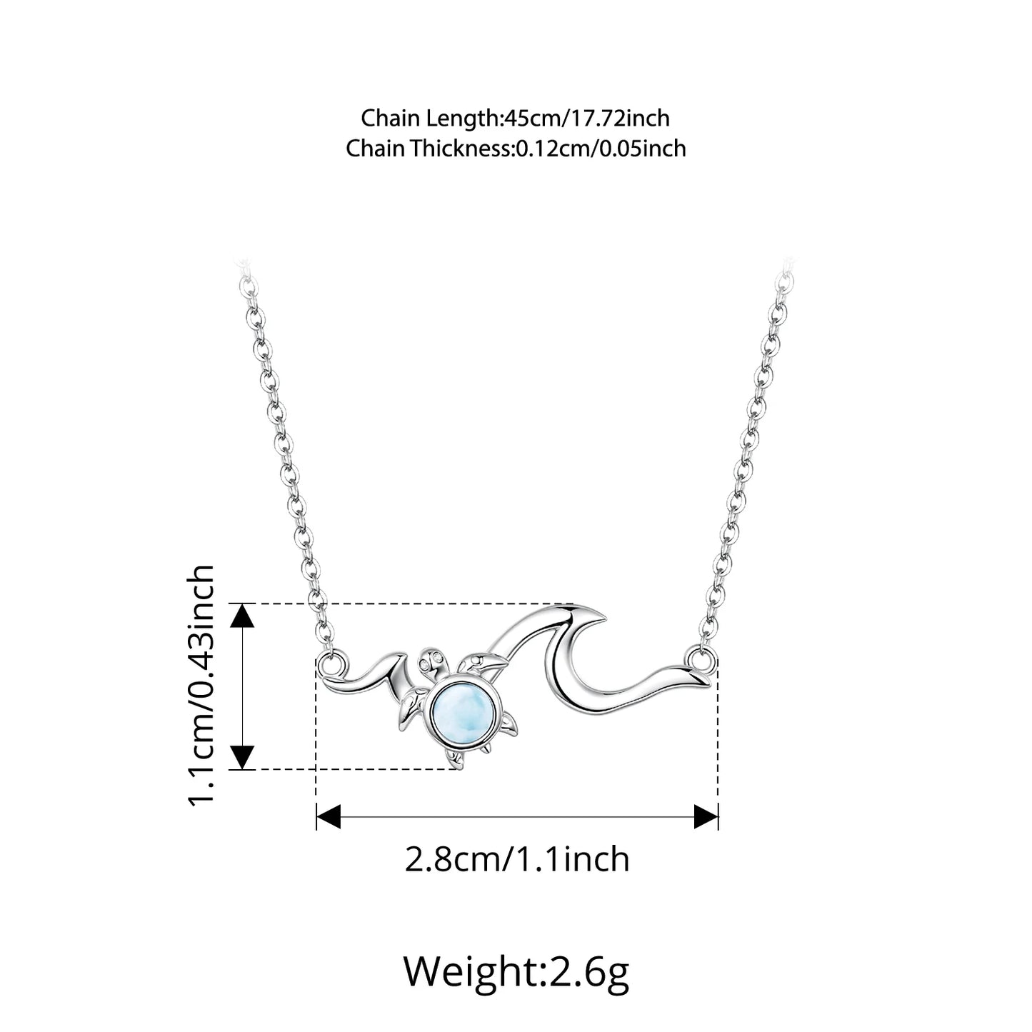 Ocean Turtle Wave Necklace 925 Sterling Silver
