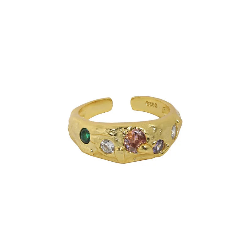 Colorful Zircon Gem Adjustable 925 Sterling Silver Ring