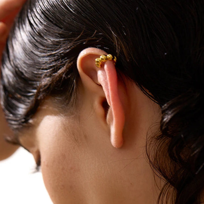 Glossy Bead 925 Silver Ear Cuff