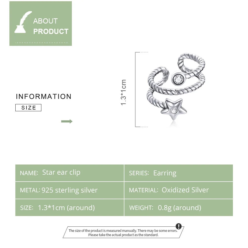 Twisted Star Ear Cuff – 925 Sterling Silver | No Piercing