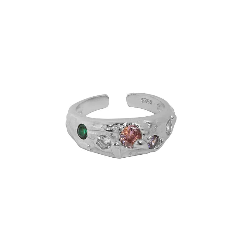 Colorful Zircon Gem Adjustable 925 Sterling Silver Ring