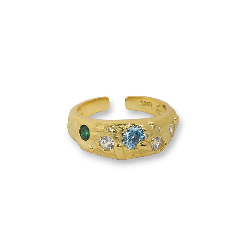 Colorful Zircon Gem Adjustable 925 Sterling Silver Ring