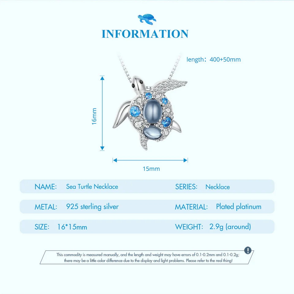 Sea Turtle Necklace – 925 Sterling Silver Ocean Blue Pendant