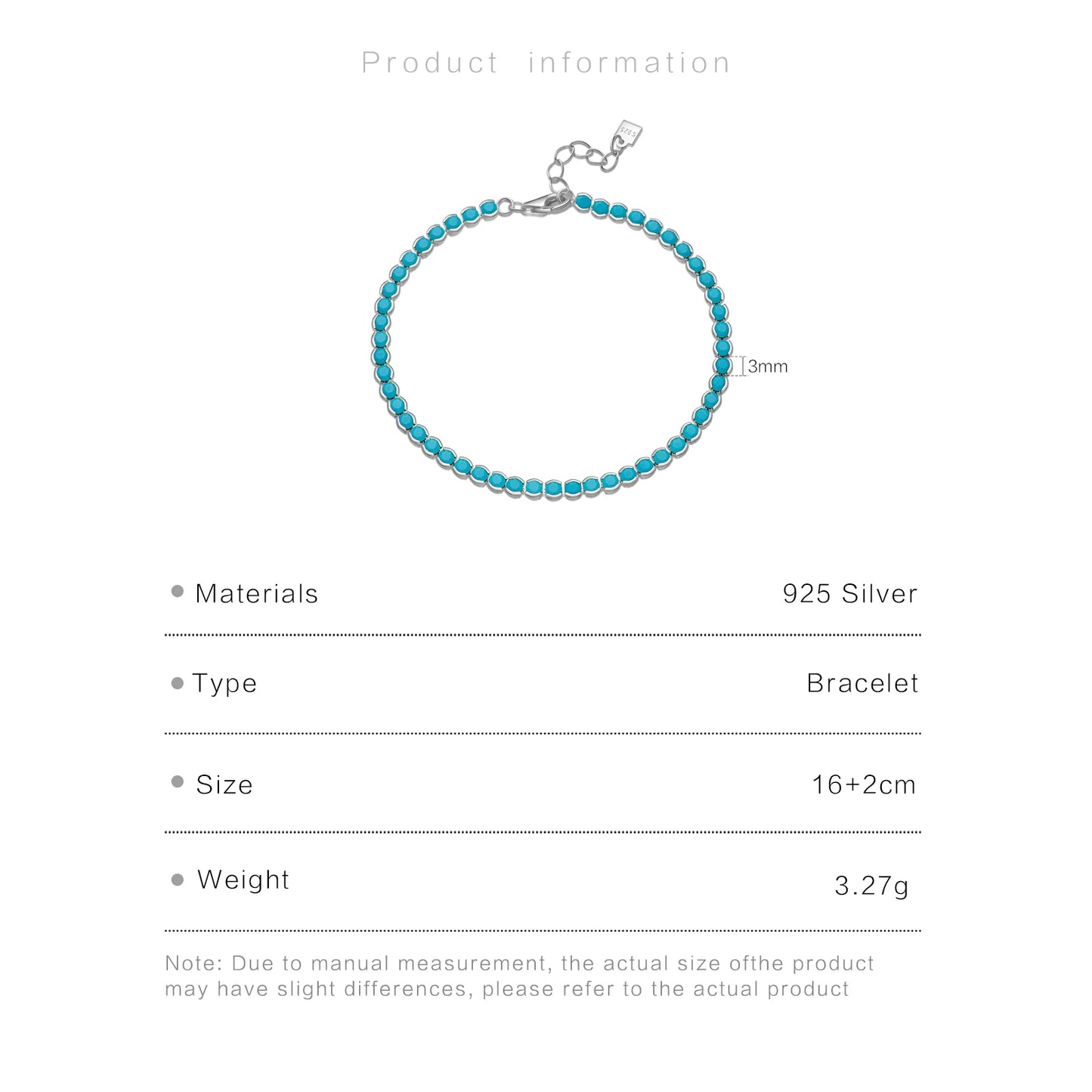 Turquoise Beads 925 Silver Tennis Bracelet