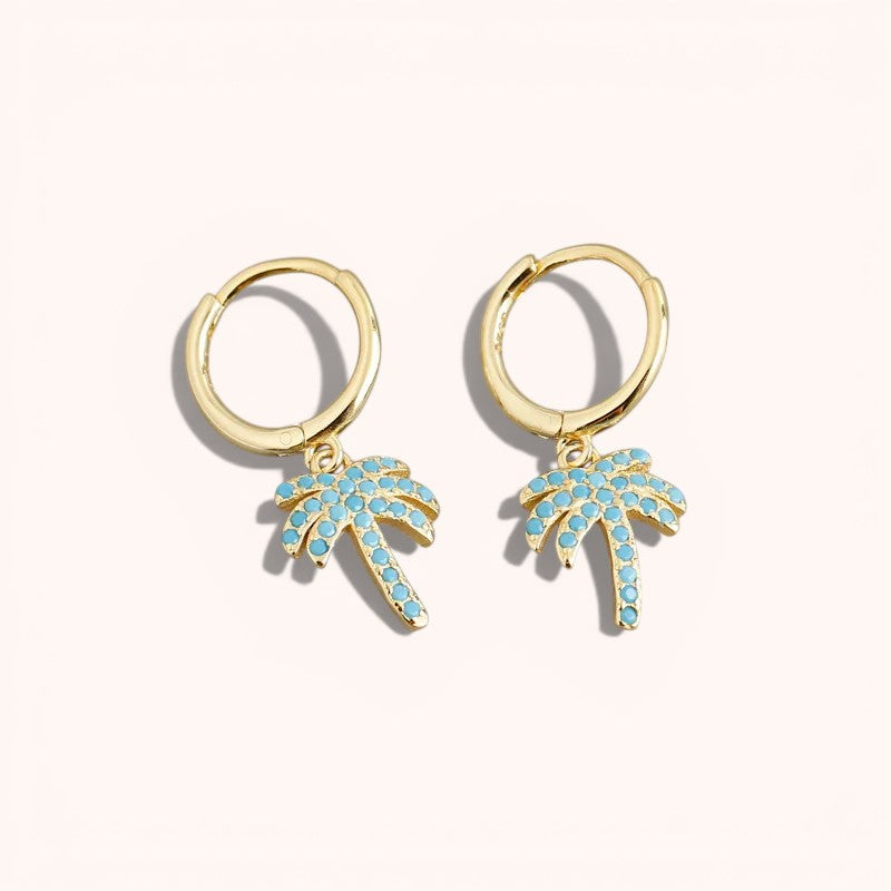 Palm Tree Zircon Hoop Earrings – 925 Sterling Silver