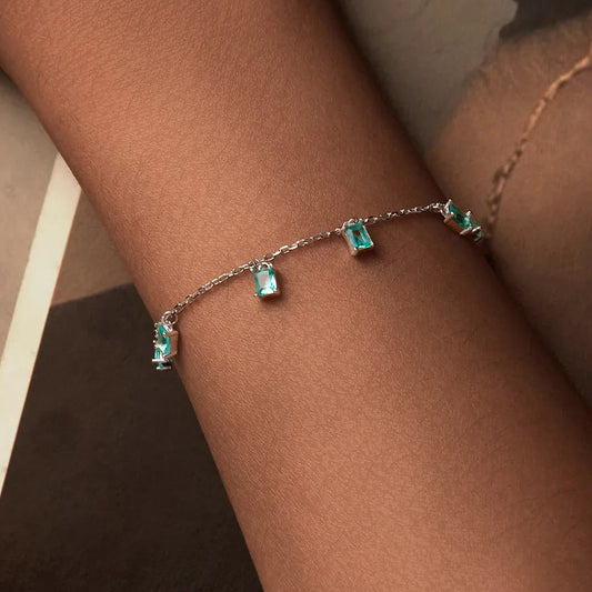 Green Gemstone Tassel Bracelet – 925 Sterling Silver