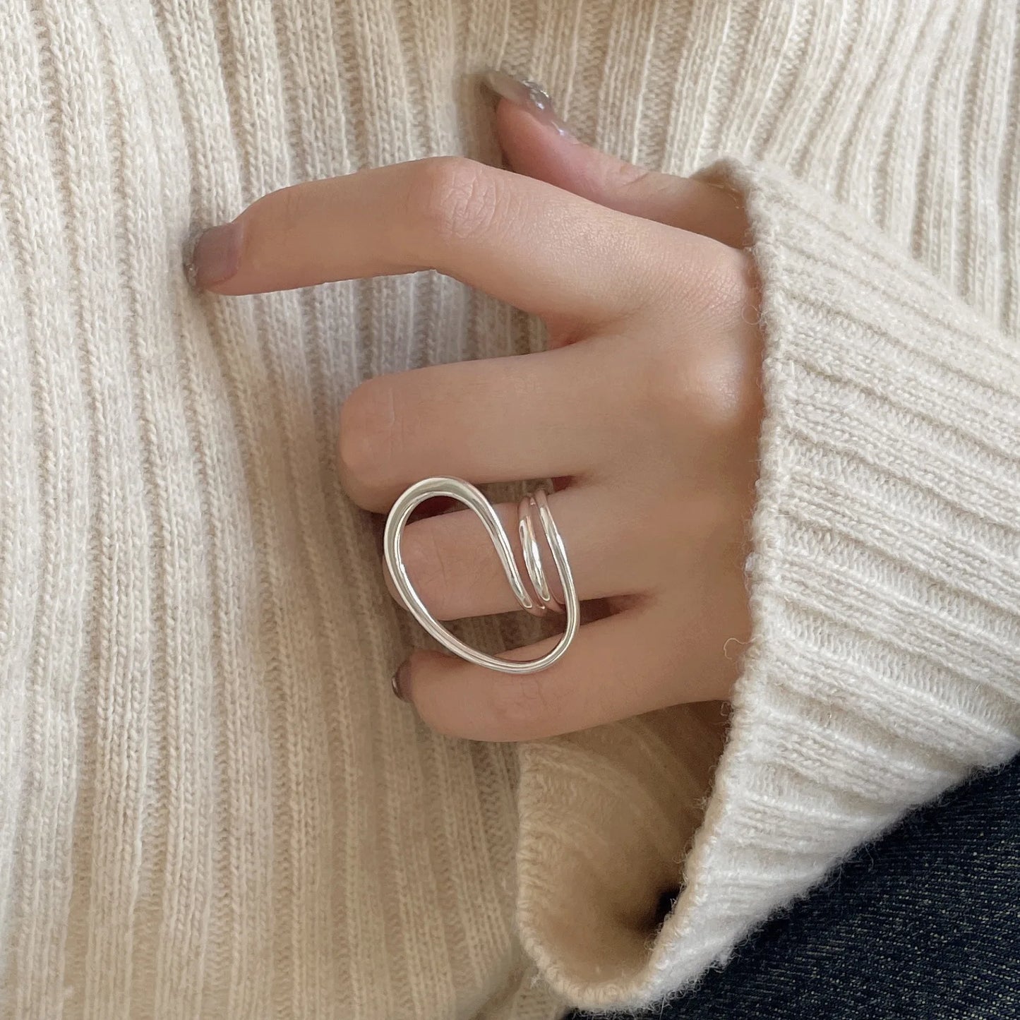 Loop Wave Adjustable 925 Sterling Silver Ring