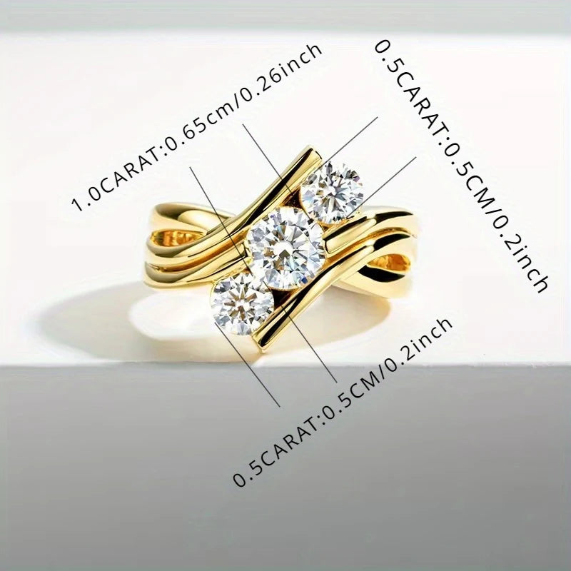Three-Stone Moissanite Wave 925 Sterling Silver Ring