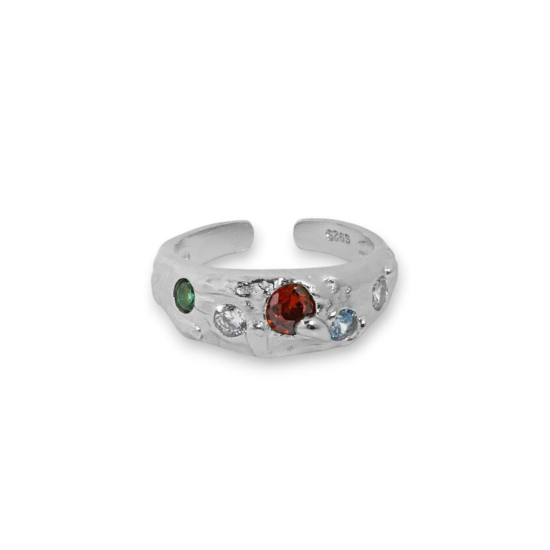 Colorful Zircon Gem Adjustable 925 Sterling Silver Ring