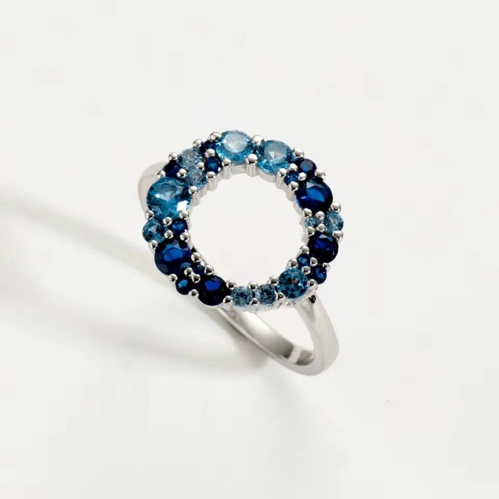 Blue Zircon Solitaire Ring: 925 Sterling Silver Dainty Ocean Jewelry