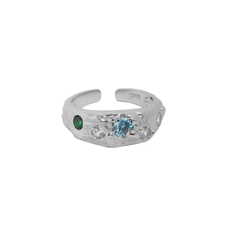 Colorful Zircon Gem Adjustable 925 Sterling Silver Ring