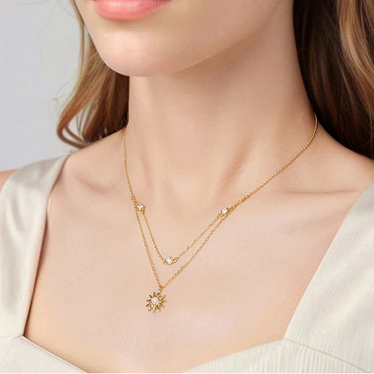 Sun Opal Layered Necklace – 925 Gold Plated Sterling Silver