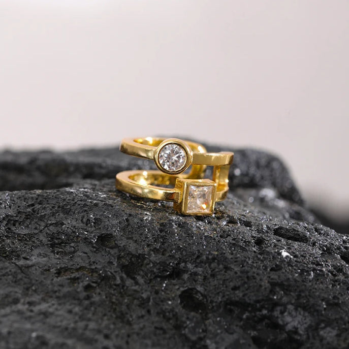 Double Line Zircon Ear Cuff 925 Sterling Silver | Clip-On Earring