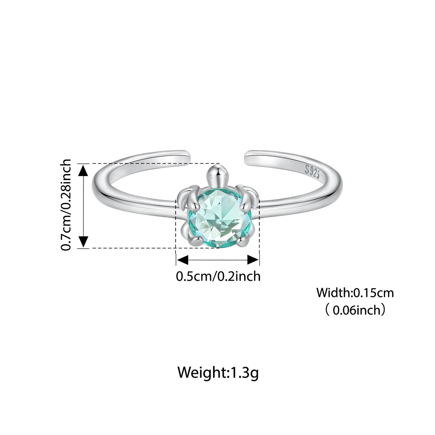 Turtle Gem Open 925 Sterling Silver Ring