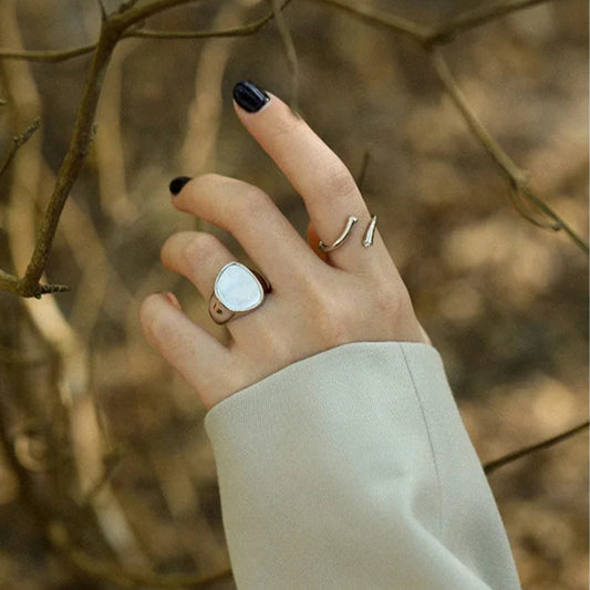 Shell Adjustable 925 Silver Sterling Ring