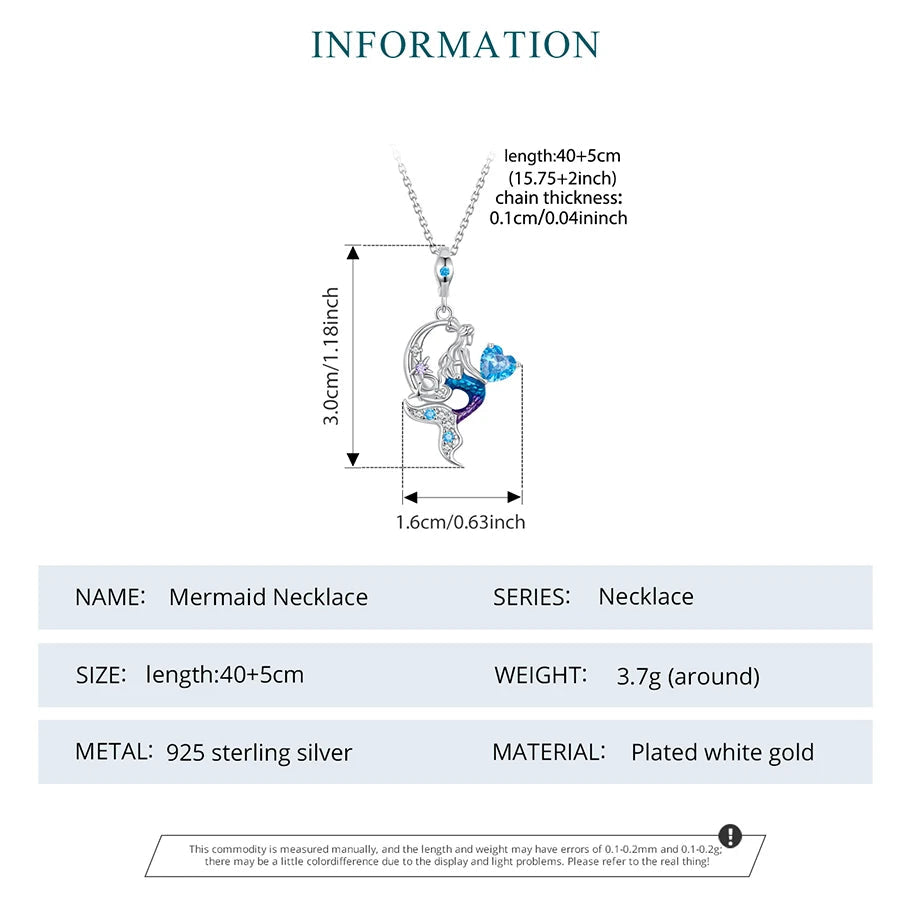 Mermaid Necklace – 925 Sterling Silver Ocean Blue Pendant
