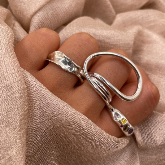 Lustura Organic Textured Adjustable 925 Sterling Silver Ring