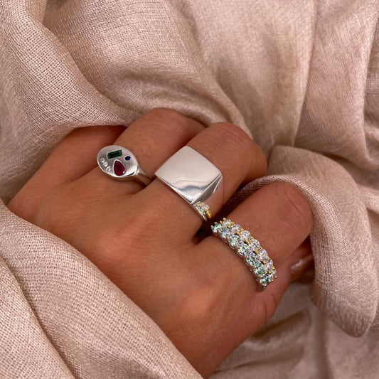 Wide Square Adjustable 925 Sterling Silver Ring