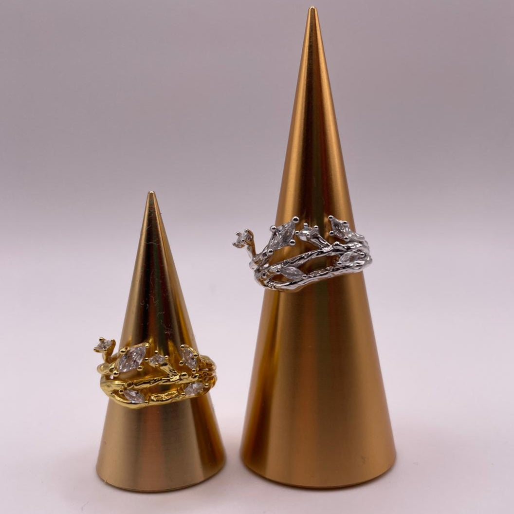 Zircon Leaf Branch Ring: 925 Sterling Silver Adjustable Jewelry