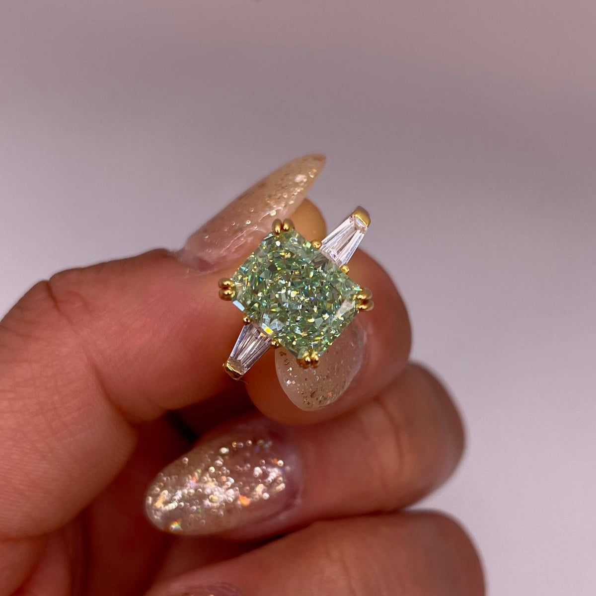 Mint Green Crushed Ice Cut 925 Sterling Silver Ring