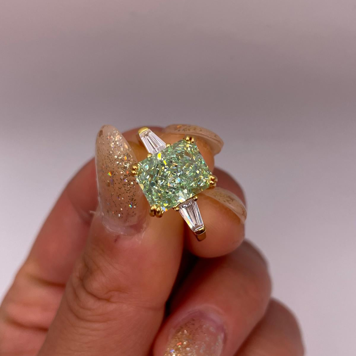 Mint Green Crushed Ice Cut 925 Sterling Silver Ring