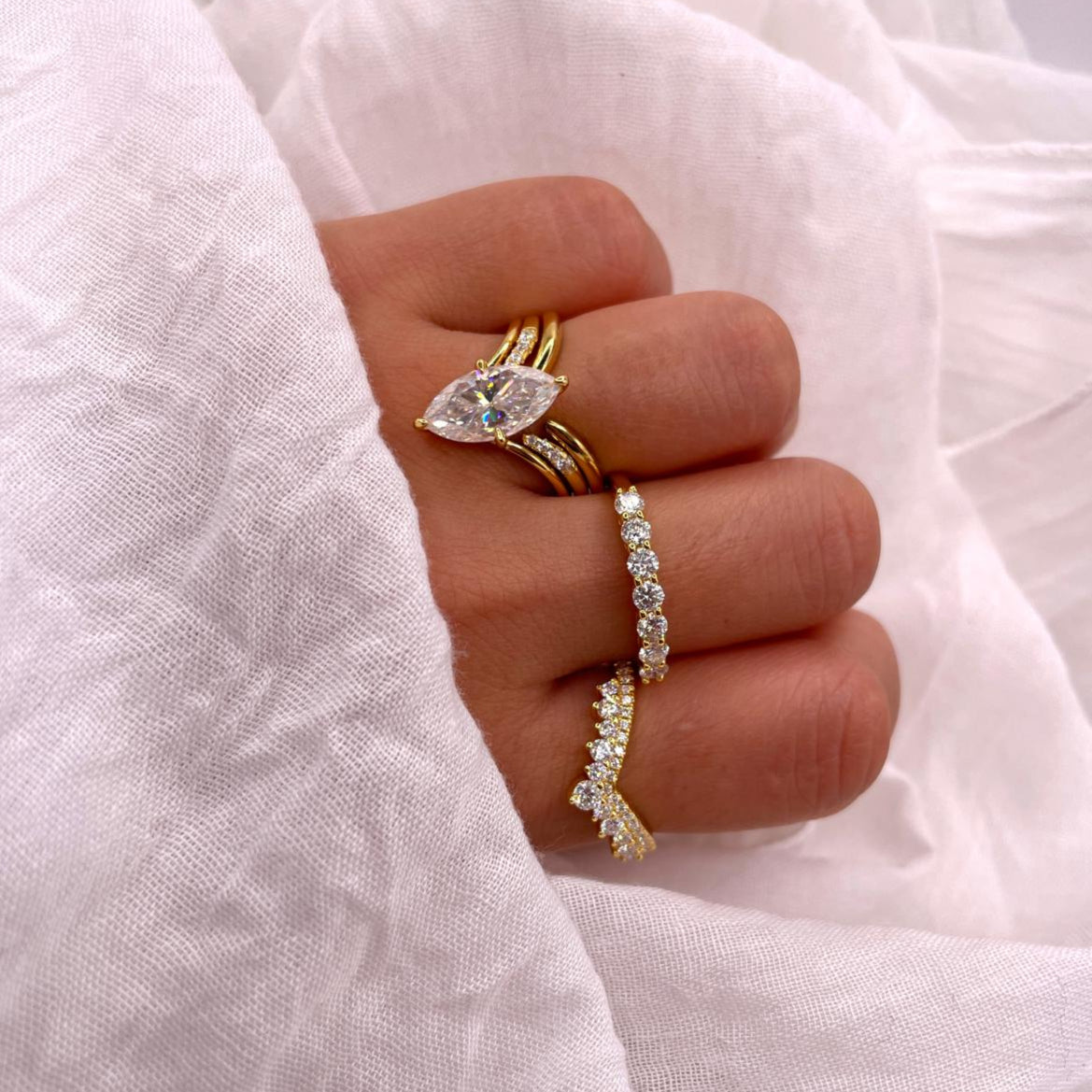 Marquise Moissanite Engagement Ring: 18K Gold Plated Sterling Silver