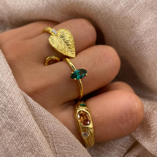 Green Marquise Adjustable 925 Sterling Silver Ring