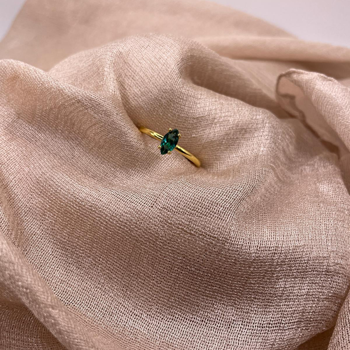 Green Marquise Adjustable 925 Sterling Silver Ring