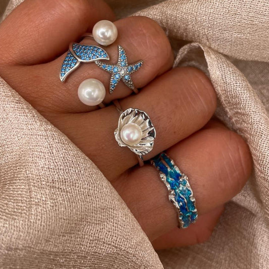 Shell Pearl Adjustable 925 Sterling Silver Ring