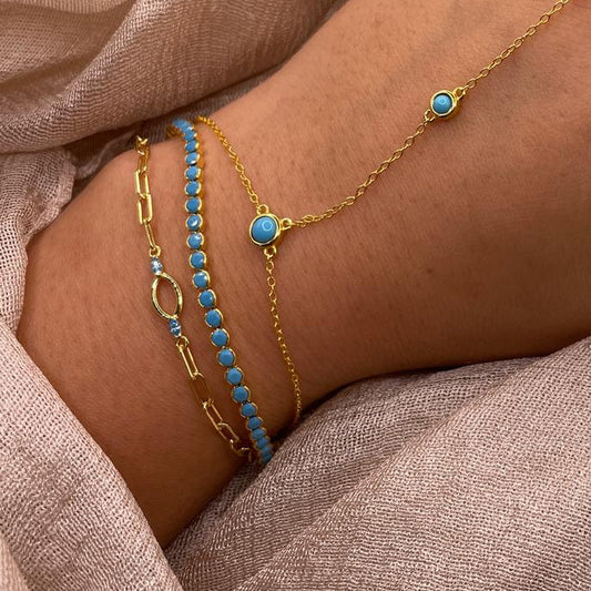 Turquoise Beads 925 Silver Tennis Bracelet