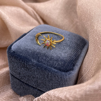 Pink Sun & Moon 925 Sterling Silver Ring Gold Plated Adjustable
