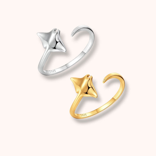 Manta Ray Open 925 Sterling Silver Ring Minimal Ocean Adjustable Ring
