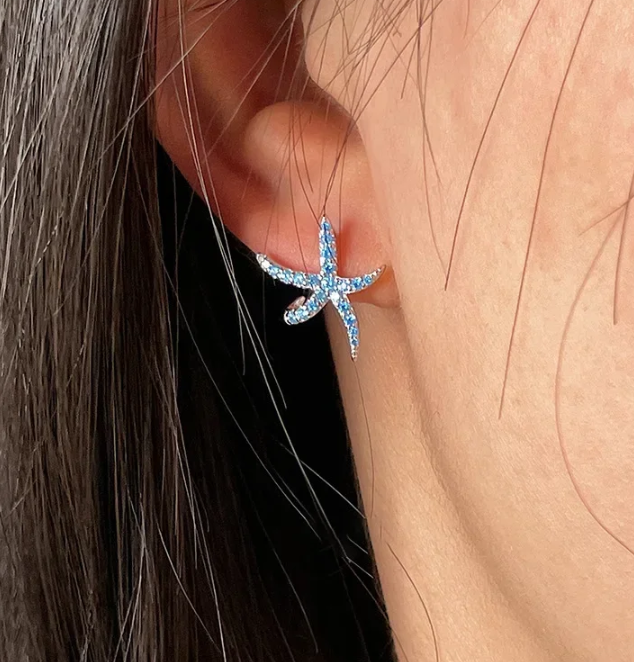 Blue Starfish 925 Sterling Silver Earrings