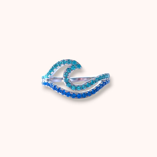 Summer Blue Double Wave 925 Sterling Silver Ring