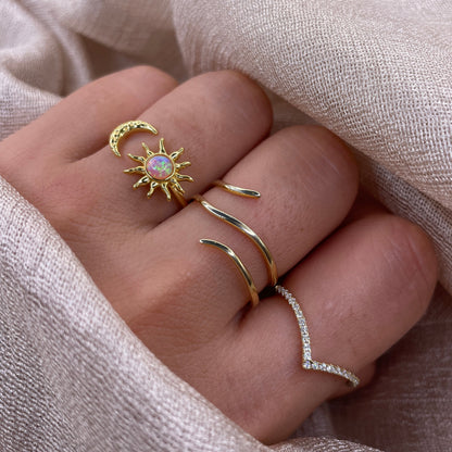 Pink Sun & Moon 925 Sterling Silver Ring Gold Plated Adjustable