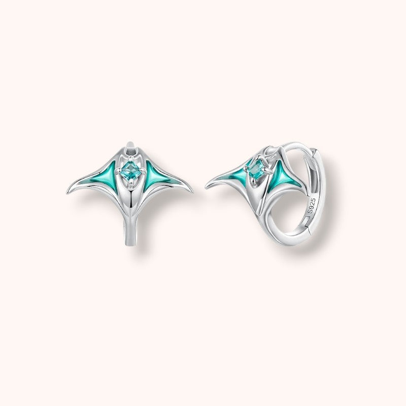 Manta Ray Hoop Earrings 925 Sterling Silver