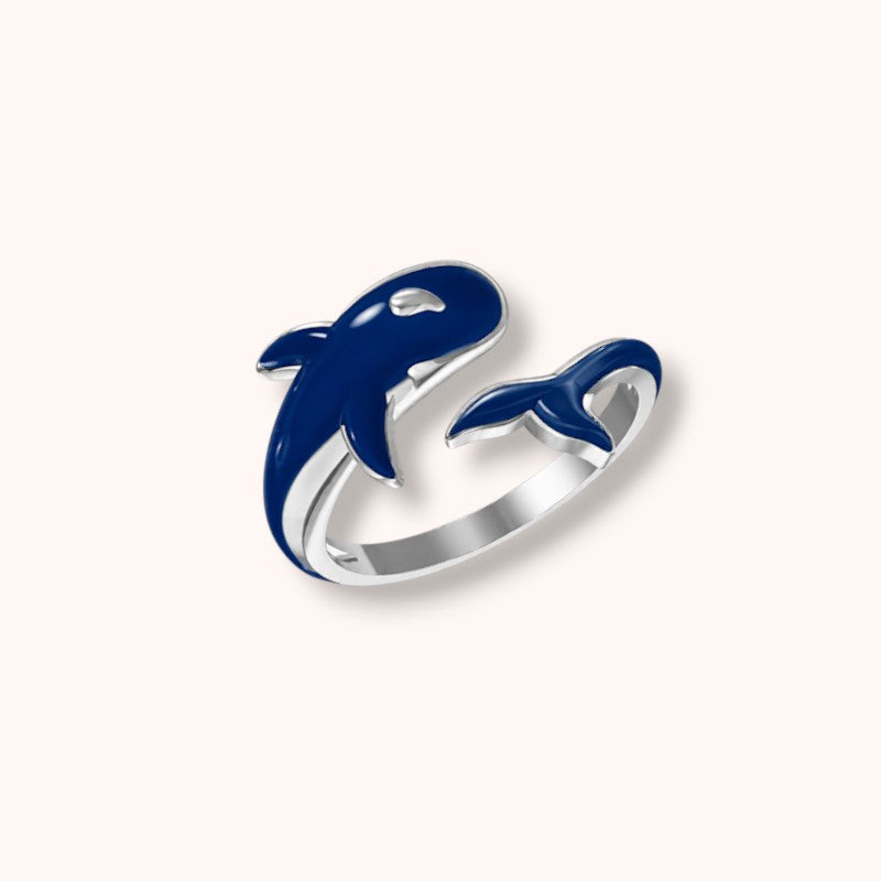 Navy Orca Adjustable 925 Sterling Silver Ring