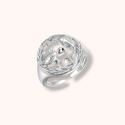 Turtle & Koi Adjustable 925 Sterling Silver Ring