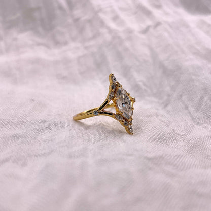 Marquise Moissanite Engagement Ring: Gold Plated Sterling Silver, Vintage Style