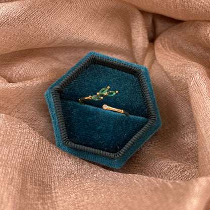 Green Crystal Leaf Adjustable 925 Sterling Silver Ring